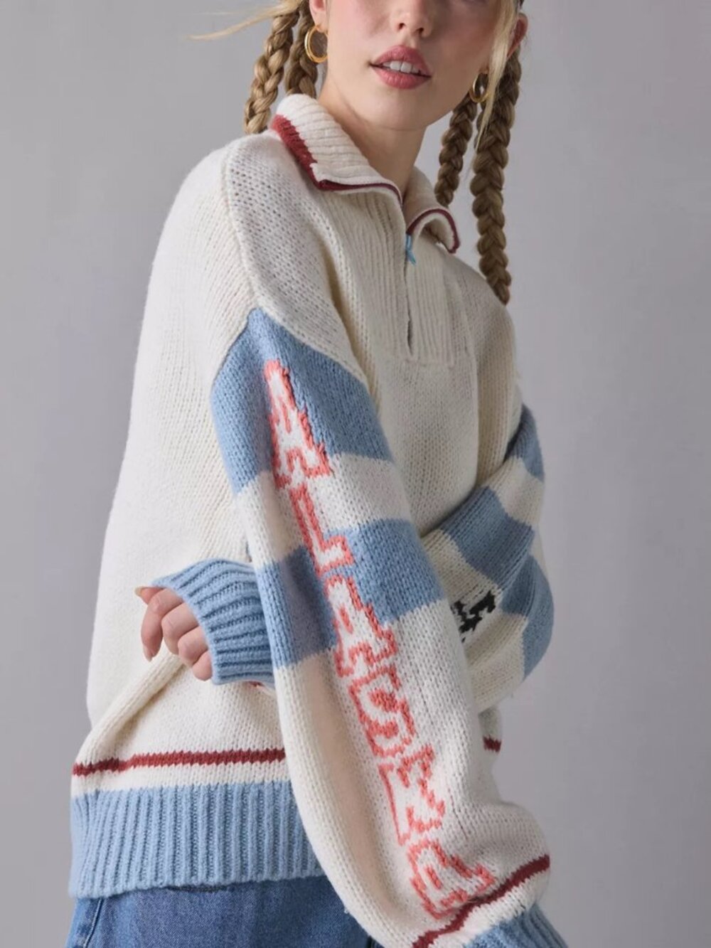 Urban Outfitters BDG Lizzie Alaska Husky Graphic Quarter Zip Pullover Sweater S - Picture 13 of 14